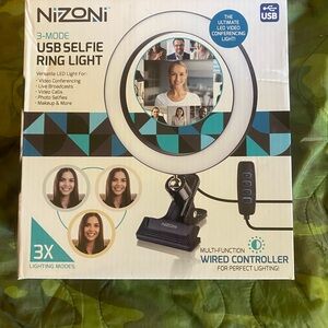Nizoni 3 Mode USB Selfie Ring Light - Black